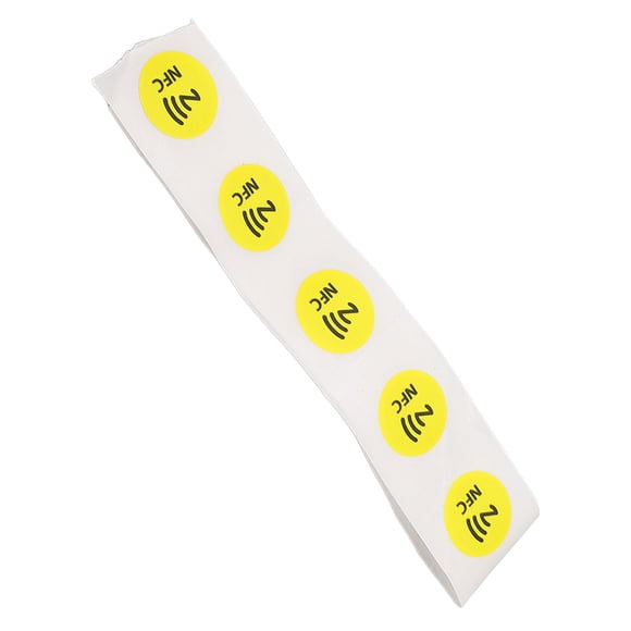 30-Pack Waterproof PVC NFC Stickers, 25mm NTAG215 Tags with 504 Bytes NDEF Memory, Compatible with TagMo, Amiibo & NFC-Enabled Android Devices, Programmable (Read/Write/Rewrite/Lock), Yellow, for URL