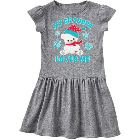 

Inktastic Polar Bear My Grandpa Loves Me in Santa Hat with Snowflakes Gift Toddler Girl Dress