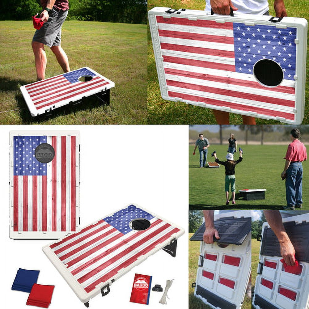 American USA Wood Texture Flag Portable 2x3 Bean Bag Toss Cornhole Style Game by BAGGO