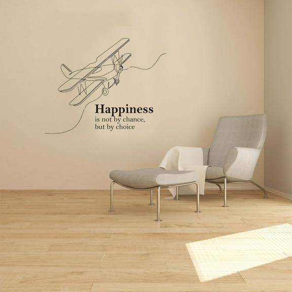 Happiness Life Quote Airplane Quotes Air Plane Jet Helicopter Wall Sticker Art Decal for Girls Boys Kids Room Bedroom Nursery House Fun Home Decor Stickers Wall Art Vinyl Decoration Size (18x20 inch)
