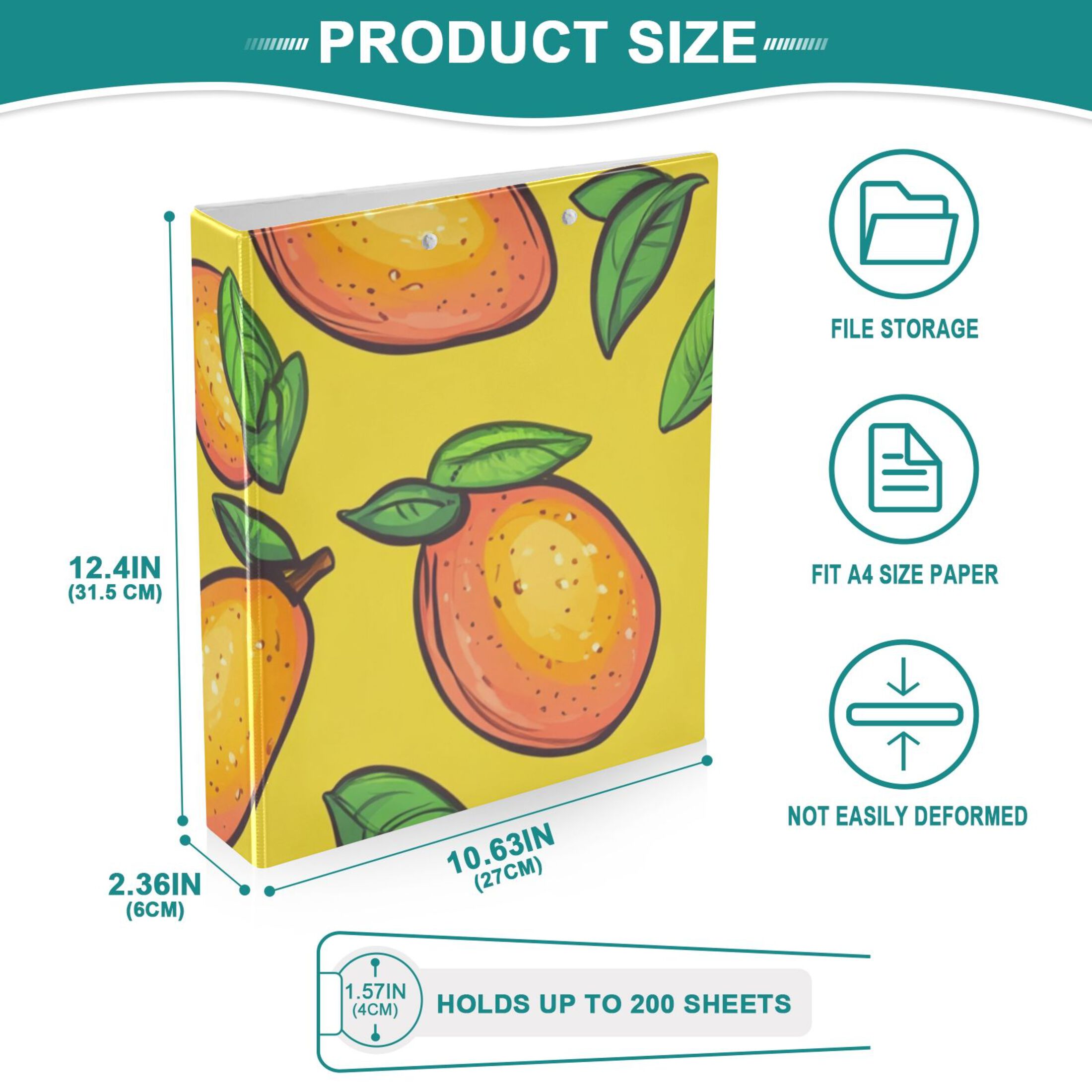 Yellow Mangos 3 Ring Binders 1.5 inch Hardcover File Folders with Interior Pockets A4 Size Organizer for School Office Hospital