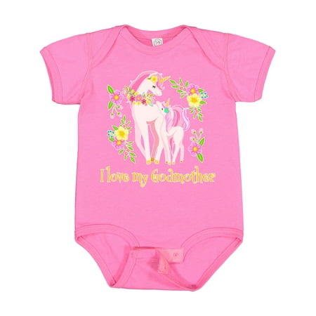 

Inktastic I Love My Godmother Unicorn with Pink and Yellow Flowers Gift Baby Boy or Baby Girl Bodysuit