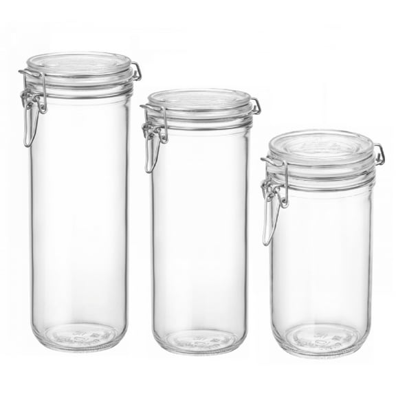 Bormioli Rocco Fido Cylinder Airtight Glass Canister (25.25 oz, 33.75 oz, 46 oz), BPA-Free Ingredient Storage Jar - Ideal for Fermentation, Pantry Organization Essentials, Canning - Dishwasher Safe