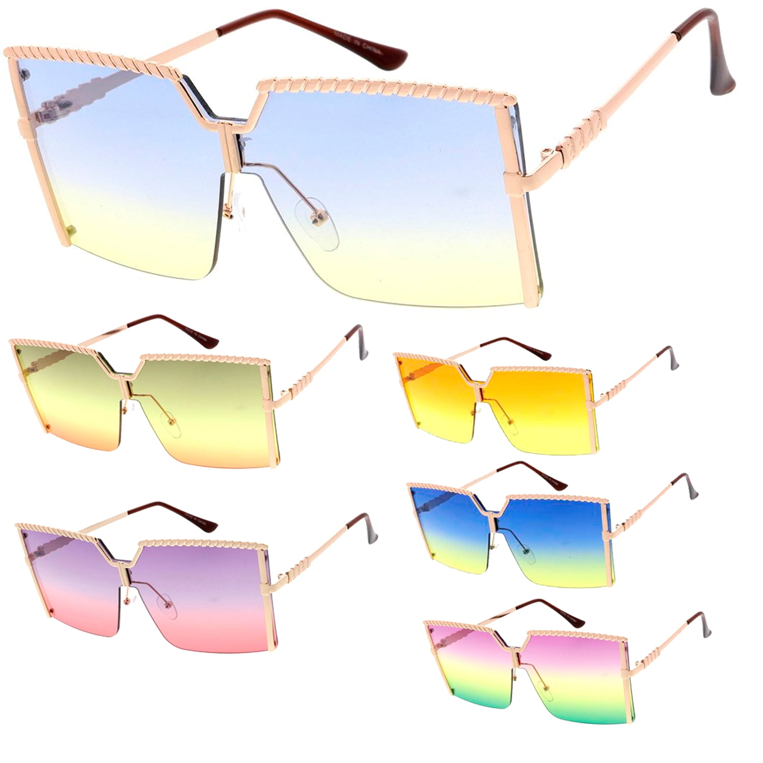 Square Candy Lens 80s Retro Fashion Aviator Sunglasses