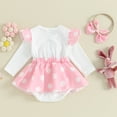 thumbnail image 3 of Bagilaanoe Newborn Baby Girl Rompers Dress Print Long Sleeve Bodysuits + Headband 3M 6M 12M 18M Infant Patchwork A-line Dresses, 3 of 8