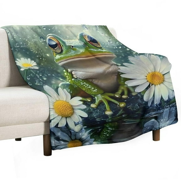 GXFFrog, Daisy, warm casual blanket, printed design, winter sofa dormitory home decoration, must-have travel product. Size is 50x60 inches.