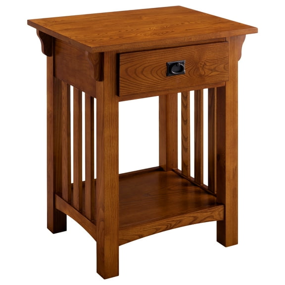 Leick Home Solid Wood Mission End Table with Drawer, Medium Oak Finish