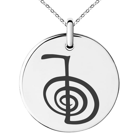 Tioneer Stainless Steel Reiki Cho Ku Rei Power Engraved Small Medallion Circle Charm Pendant Necklace