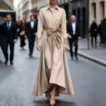 thumbnail image 2 of FRSASU Women's Long Sleeve Maxi Shirt Dress Elegant Lapel V-Neck Casual A Line Loose Swing Dress with Belt Beige, 2 of 6