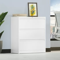 Uforic White 3-Drawer Lateral File Cabinet with Lock, Wide Metal Stainless Steel Filing Cabinet for Legal/Letter A4 Size, Office Storage Cabinet
