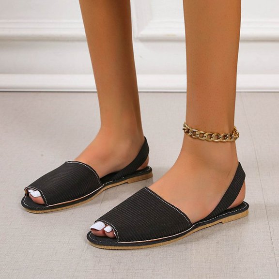 HAOTAGS Flat Sandals for Women Fish Mouth Casual Walking Flats Black Size 7.5