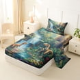 thumbnail image 2 of Feelyou Jungle Dino Wildlife Twin Sheet Sets for Kids Boys Girls, Waterfall Flower Bedding, Green Blue, 3-Piece, 2 of 5