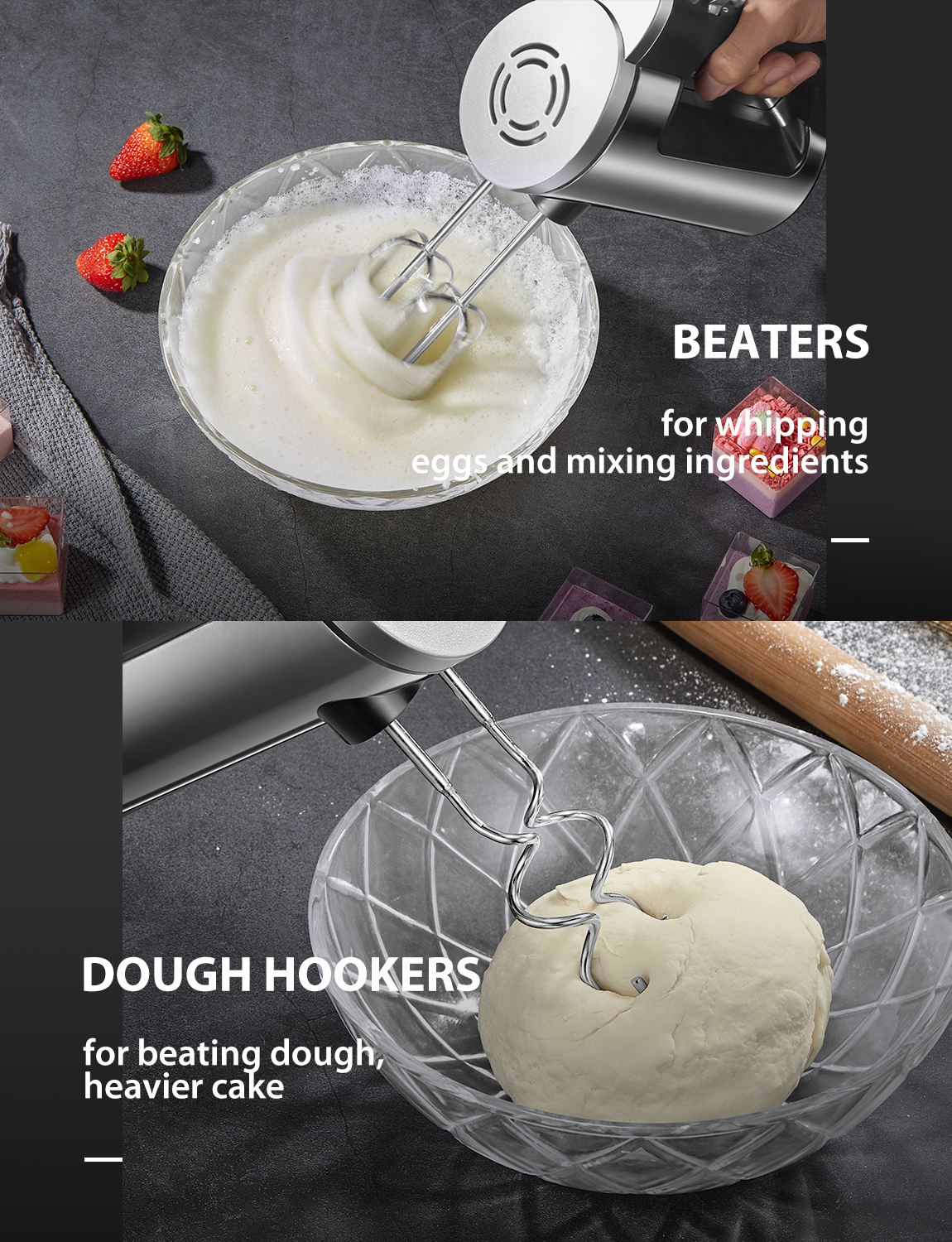 FOHERE 6-Speed Hand Mixer with Turbo Boost, Silver photo 7