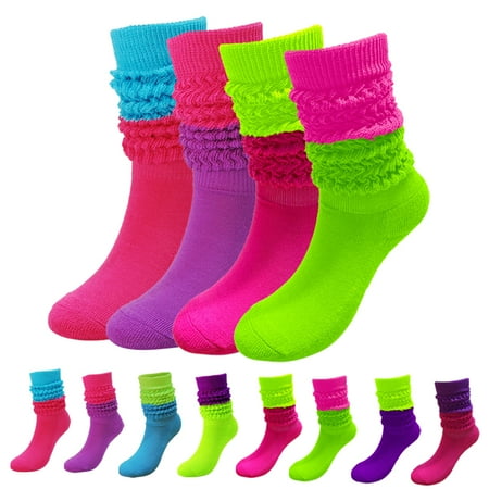 

4 Pairs Retro Neon Slouch Socks Long Heavy Tube Scrunch Socks Knit Knee High Neon Socks Girls Women(Multicolor 3)