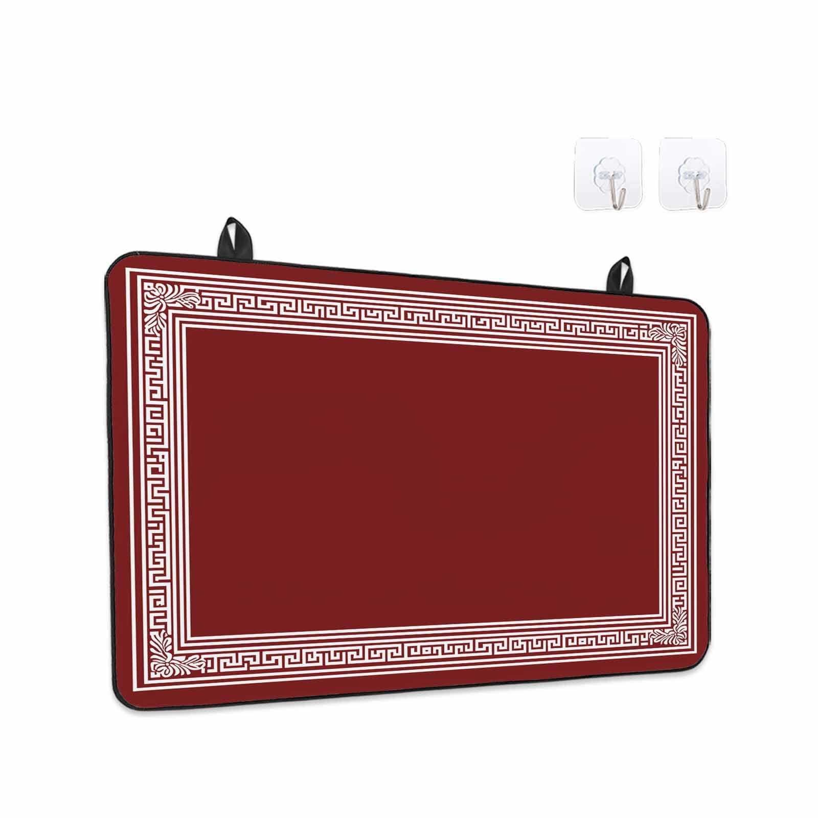 Red Geometric Stove Top Cover for Electric Stove, Heat-proof & Non Slip Glass Top Stove Cover Protector, Country Farm Traditional Chinese Tile Kitchen Flat Cooktop Rubber Mat 28.5x20.5 Inches