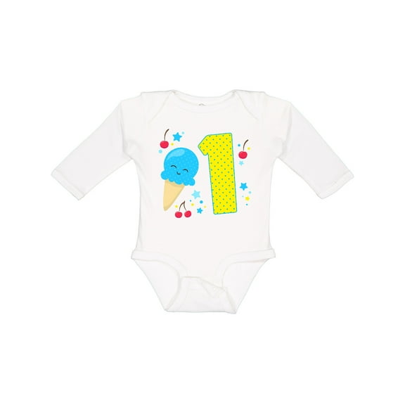 Inktastic Ice Cream First Birthday in Blue Boys or Girls Long Sleeve Baby Bodysuit