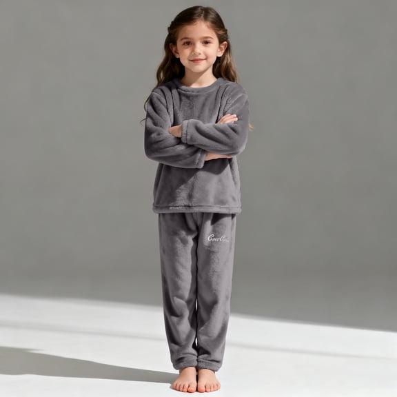 EnJoCho Girls Fuzzy Pants Set Fleec𝖾 Outfits Winter Warm Soft Fuzzy 𝖧omewear 2 Piece Sets Kids 2-12 Years Cozy Loung𝖾wear Indoor Comfort Wear