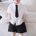thumbnail image 2 of Dursoulink Boys Summer School Uniform Set White Short Sleeve Shirt Black Shorts Necktie for Kids Daily Wear Holiday Party Performance with Button-Up Front Cotton Blend Sizes 90-150, 2 of 8