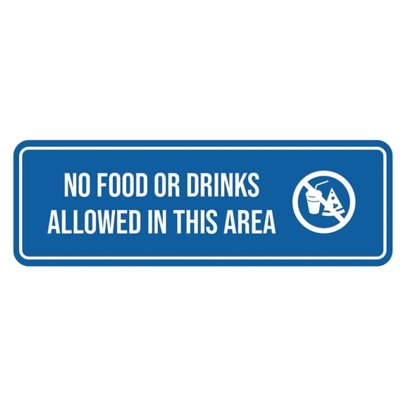 Signs ByLITA Standard No Food or Drinks Allowed in This Area Door or Wall Sign Durable ABS Plastic | Laser Engraved | Easy Installation | Elegant Design Sign (Blue) - Large