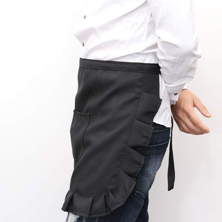 

Floral Short Waist Kitchen Apron Lace Half Waist Bib Maid Costume with Pocket Kitchen Party Favors for Women Waitress (Black)