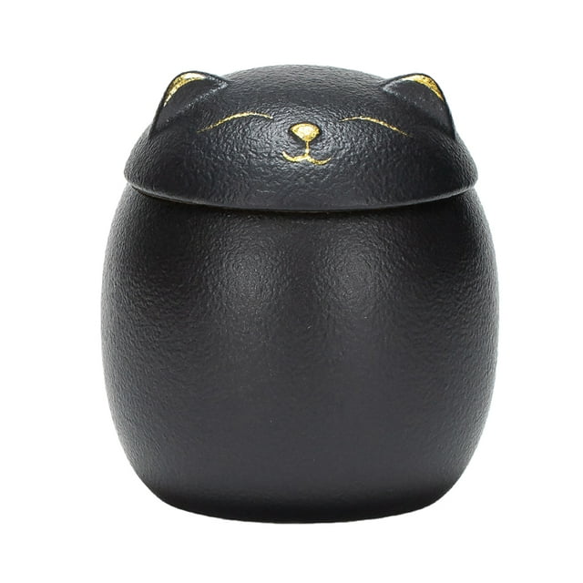 kurtrusly Bocaux en Céramique Grande Capacité Mignons pour Grand Application Forme de Chat Pots à Thé en Céramique Forme de Chat Pots de Rangement Noir 150ml 1ensemble