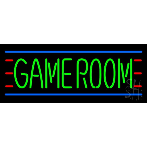 Game Room LED Neon Sign 13 x 32 - inches, Black Square Cut Acrylic Backing, with Dimmer - Bright and Premium built indoor LED Neon Sign for wall décor, arcarde, and storefront.