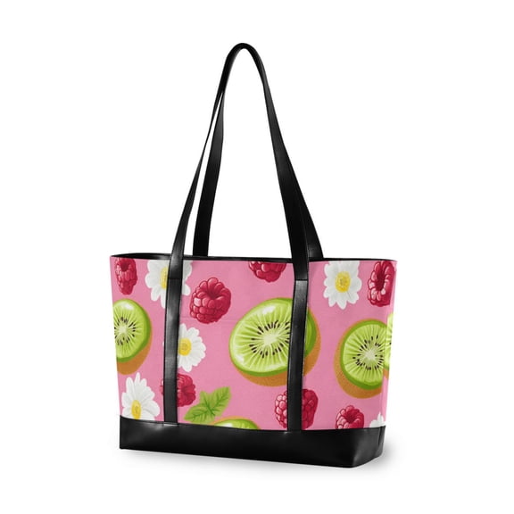 FORMRS Canvas Laptop Tote Bag for Women with 15.6" Computer Compartments Shoulder Handbag, Floral Raspberries