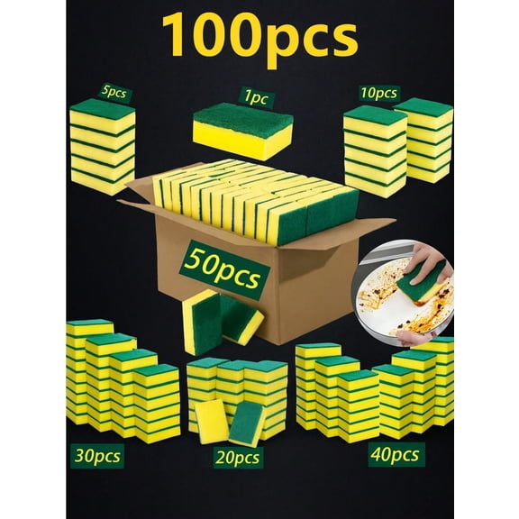 100-Piece Dishwashing Sponge & Scrubber Set, Multi-Shape for Pots, Pans & Kitchen Cleaning