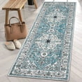 thumbnail image 4 of Findosom 2'x6' Vintage Boho Runner Rug Washable Non-slip Area Rug,Hallway Indoor Farmhouse Bedroom Kitchen Living Room Non Shedding Runner, Contemporary Low Plie Floor Carpet Doormat,Teal, 4 of 9
