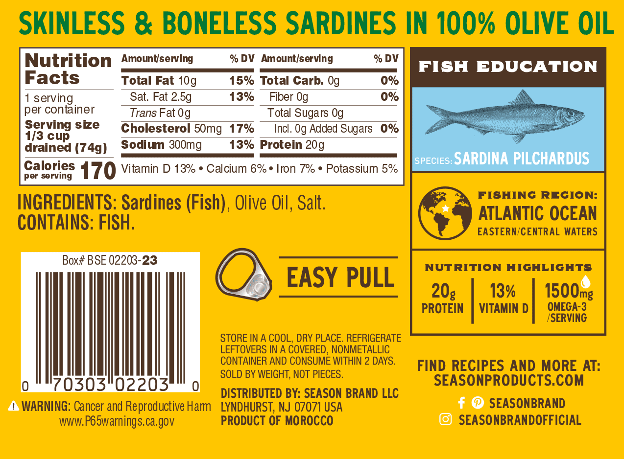 (12 pack) Season Sardines in Pure Olive Oil, 3.75 oz Can