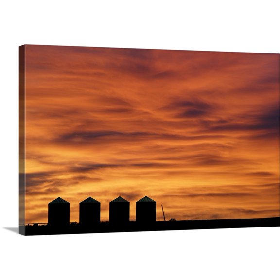 Great BIG Canvas | Darwin Wiggett Premium Thick-Wrap Canvas entitled Grain Silos At Sunrise Near Didsbury, Alberta