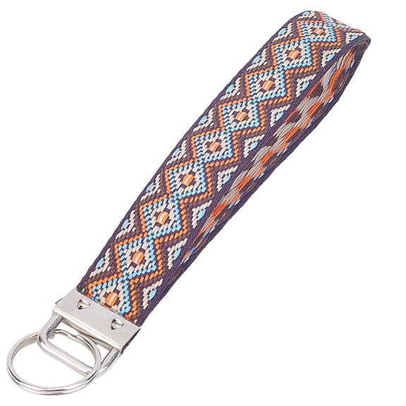 3Pcs Floral Embroidered Wristlet Keychain Brown Fabric Key Fob Handmade Car Key Chain Holder Ring Wristband Replacement Strap