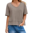 thumbnail image 2 of Short Sleeve Solid Color Summer Women V Neck Casual Flowy Tee Shirt, 2 of 6