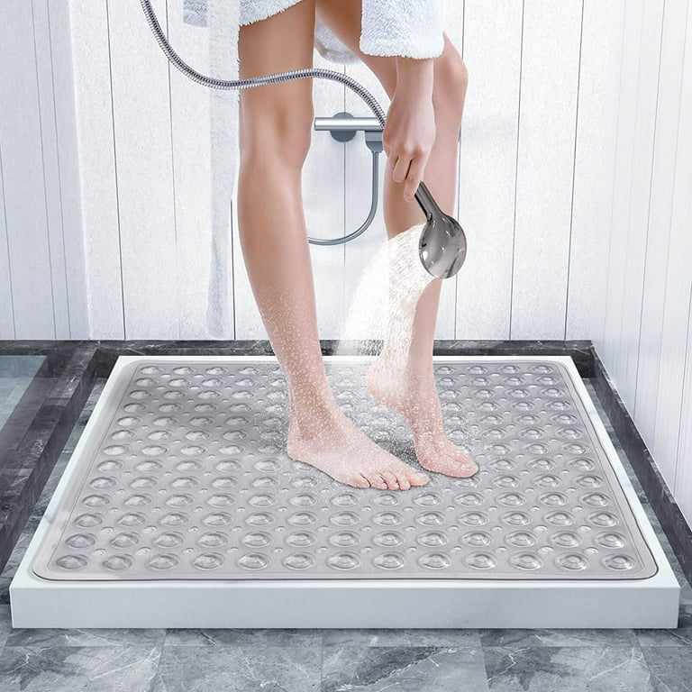 Dnzzs Square Shower Mat 21 x 21 inch for Shower Stall Floors Bathtub Mat  Non Slip Firm Grip Bathroom Mat with Over 160 Strong Suction Cups Clear  Gray 