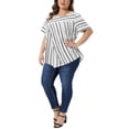 thumbnail image 2 of Agnes Orinda Women's Plus Size Top Crew Neck Short Sleeve Striped Blouse Dressy Casual Fashion T-shirt 3X White, 2 of 6