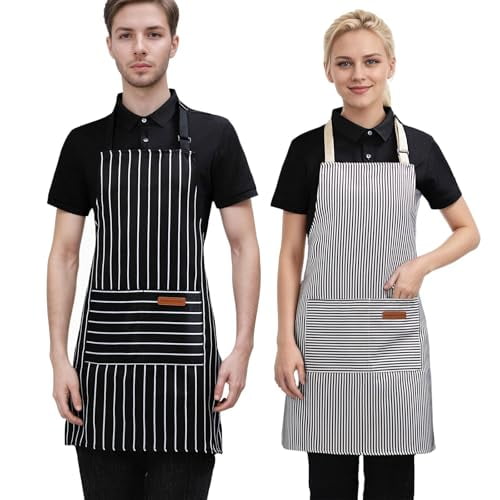 2-Pack Aprons for Women Men with Pockets,Adjustable Bib Kitchen Apron,Chef Aprons for Cooking Baking BBQ
