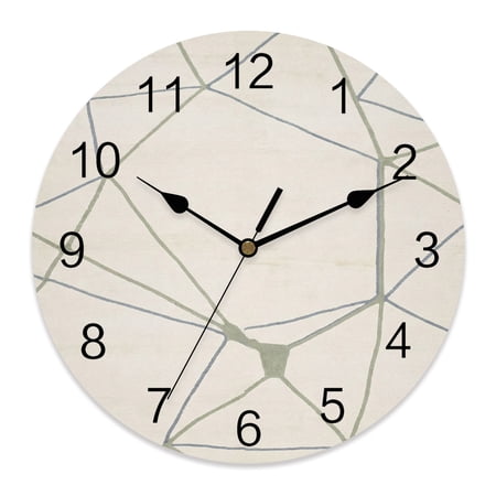 Wall Clock 14 Inch Modern Simple Round Silent Decorative Wall Clocks Battery Operated for Living Room Bedroom Kitchen Classroom Decor, Retro Abstract Sage Green Lines Beige