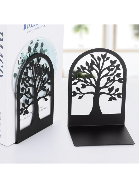 2PCS Tree-Shaped Bookends, Black Book Dividers for Shelves, Book Organizers, Heavy Duty Book Holders, for Office School Home Gift