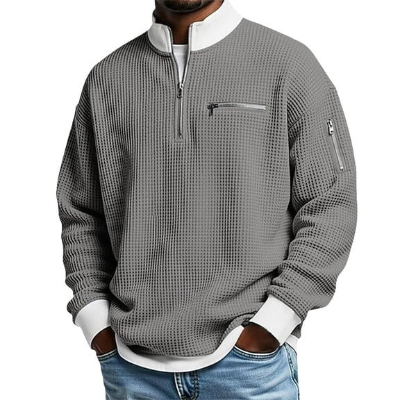 2026 Men's Casual Fashion Up Collar Contrasting Zipper Sweatshirt - Half Zip Pullover - Collared Sweatshirts for Men - Soft Lightweight Quarter-Zip Top for Commuting & Daily Wear 2026