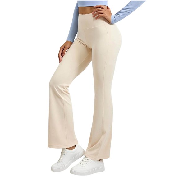 MXUIKV Leggings Pants for Women Slim Fitted Micro Flare Stretchy Elastic High Waist Yoga Trousers(X-Large,White)