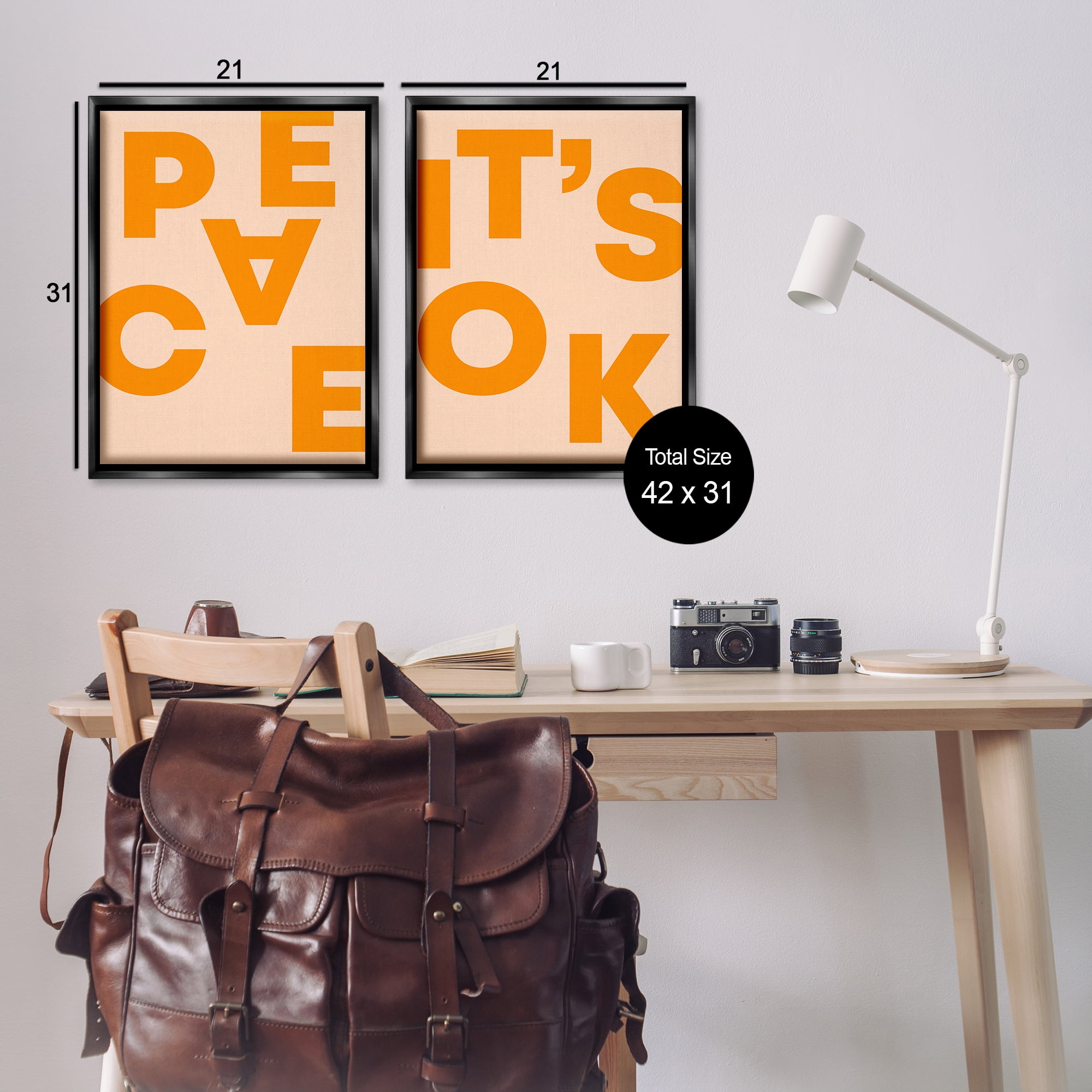 Stupell Industries Peace It's Ok Orange Text & Numbers Painting Black Floater Framed Canvas Art Print Wall Art, 21 x 31, Set of 2