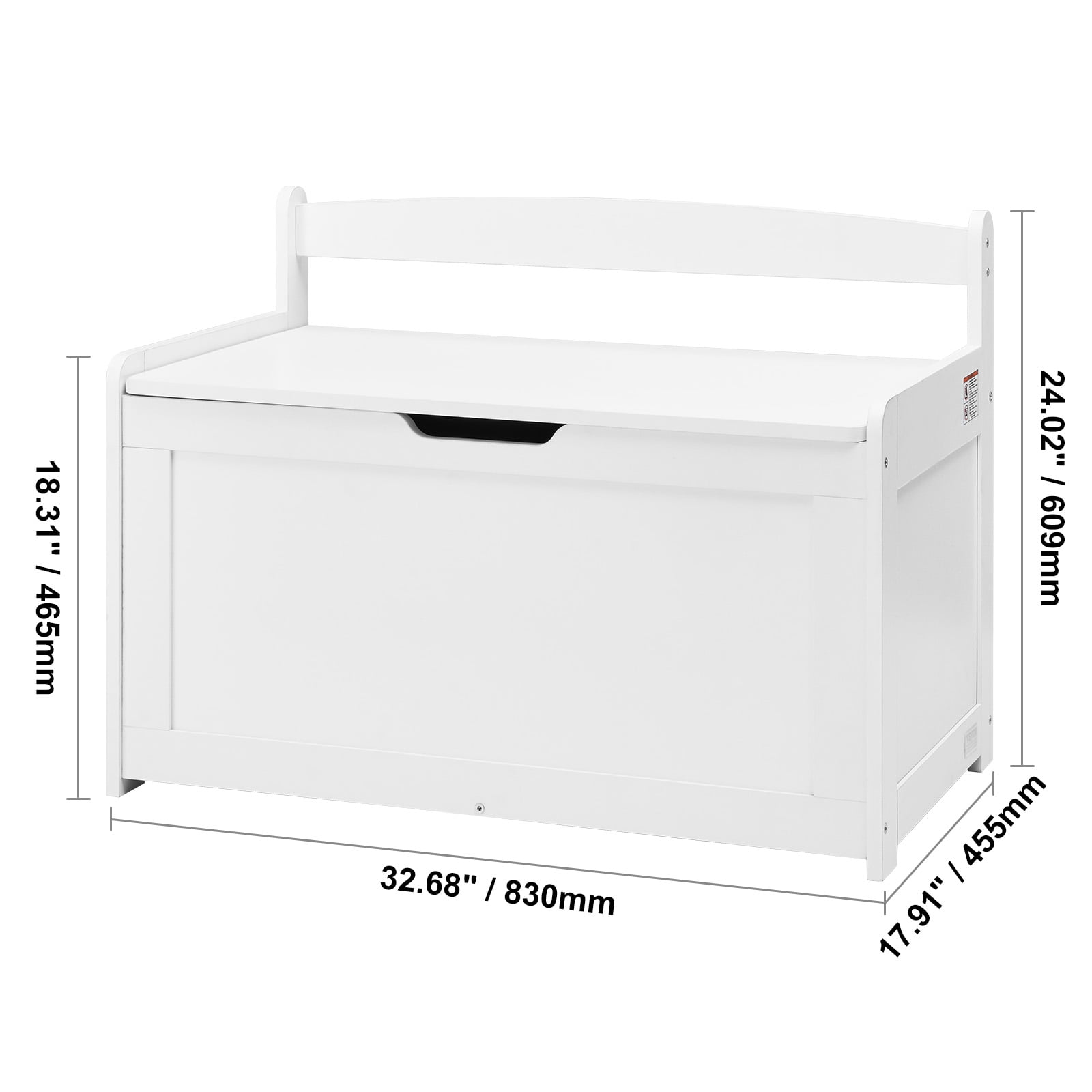 VEVOR Wooden Toy Chest for Kids, Toddler Toy Storage Box with Flip-Top Lid and Safety Hinge, 32.68 x 17.91 x 24.02" Large Kids Storage Bench for Playroom, Bedroom, Living Room or Entryway, White