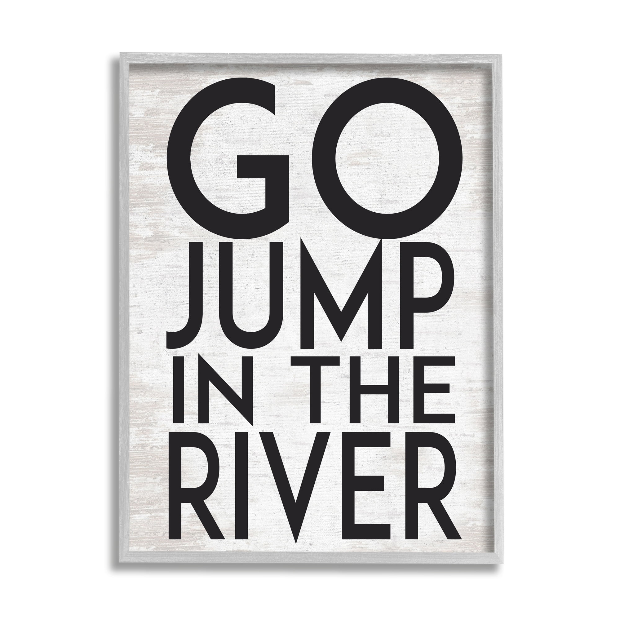 Stupell Industries Jump in the River Motivational Lake House Phrase Graphic Art Gray Framed Art Print Wall Art, Design by Lettered and Lined