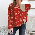 thumbnail image 4 of TIMIFIS Chandails de Noël pour Femmes Automne Manches Longues Mignon Renne Flocon de Neige Sapin de Noël Imprimé Col en V Chandail Décontracté Hiver Extensible Tricoté, 4 of 6