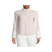 Anne Klein Women's Long Sleeve Stripe CDC Oxford Top Blush Combo Size XL