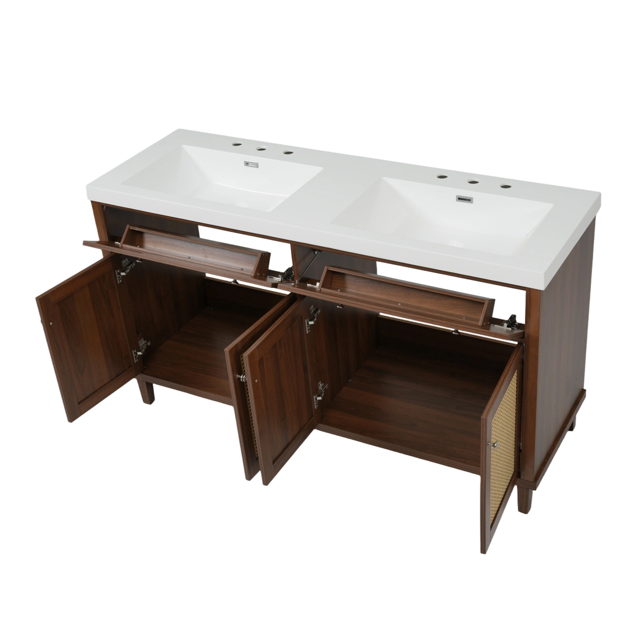 Christopher Knight Home 60" Bathroom Vanity with Double Sink, Large Storage, 2 Tip-Out Trays, 4 Soft-Close Doors, Brown