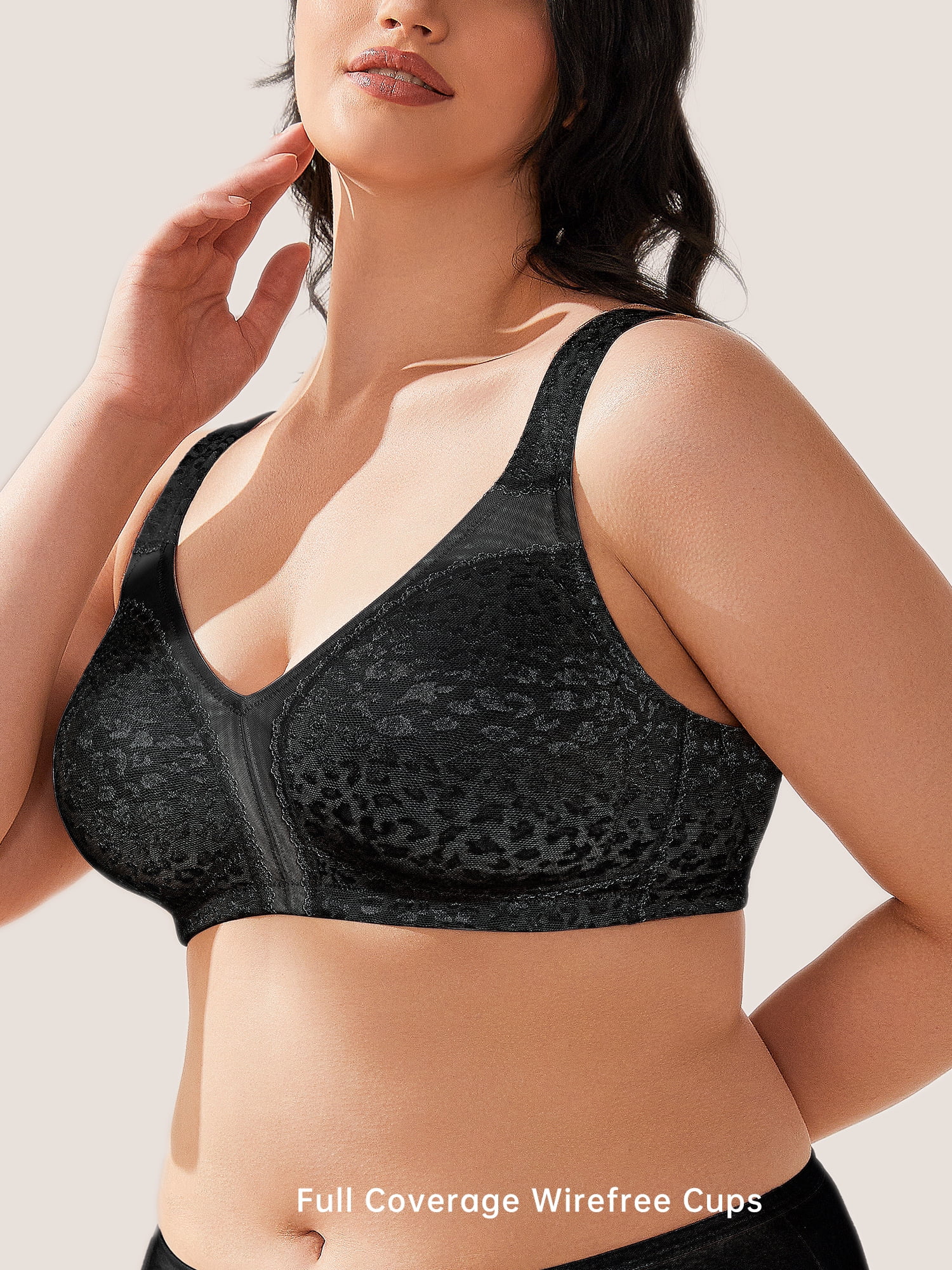 Wingslove Women's Plus Size Full Coverage Minimizer Bra Wirefree Non Padded for Everyday Comfort, Black 36B