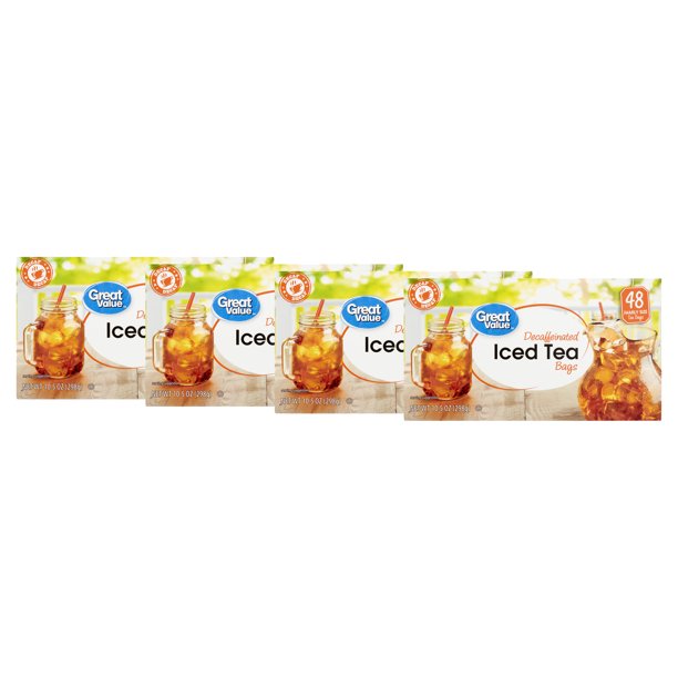 (4 pack) Great Value Decaffeinated Iced Tea, Tea Bags, 48 Ct