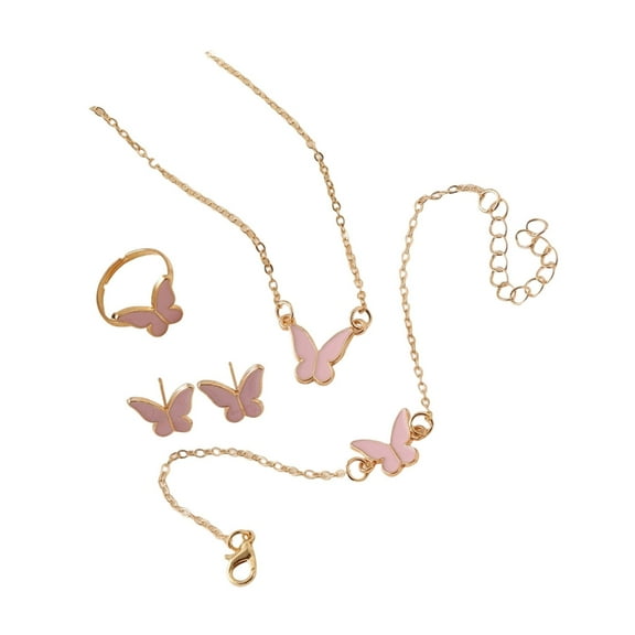 Giaone Stylish Enamel Butterfly Jewelry Set with Bracelet Ear Studs and Rings Accessory