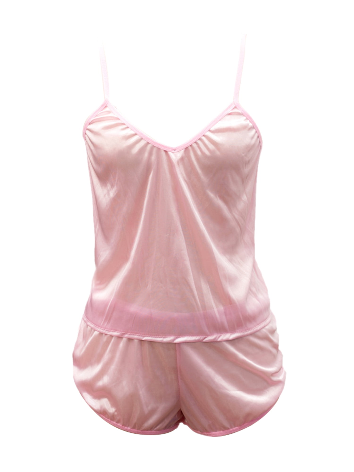 Women Silk Satin Sexy Pajamas Underwear Suit Bra Shorts - Hot Pink -  CX193X2KIUQ